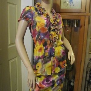 Sunny Leigh Yellow Floral Top & Skirt Dress S/4